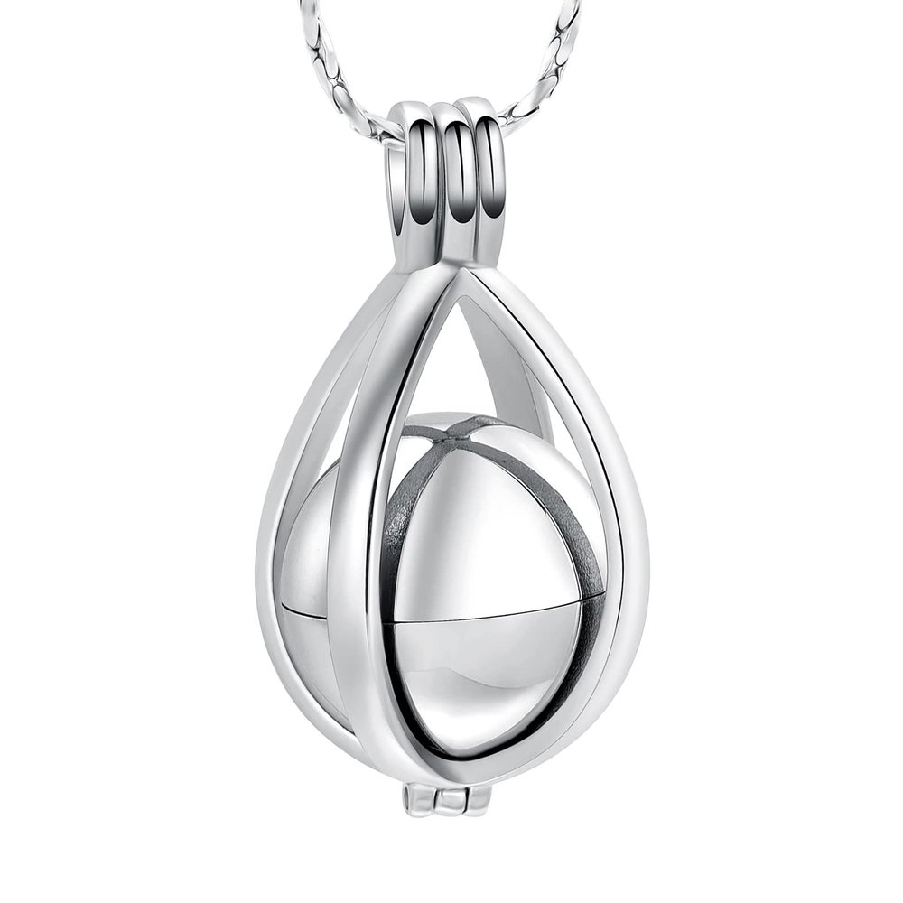SHEIL Stainless Steel Cremation Locket Necklace Hold Ball Memorial Urn Jewelry for Ashes Women Men Keepsake Pendant