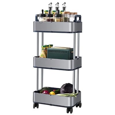 Kitchen Bathroom Organizer Rack, Stainless-Steel Mobile Trolley 2/3-Tier Slim Slide Out Pantry Storage Rack for Narrow Spaces Gap Rolling Cart On Wheels (Color : Silver, Size : 40x27.5x86cm)