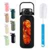 SIEROZUR 52oz Glass Water Bottle with 2-in-1 Straw Lid Large Half Gallon Water Bottle with Time Marker & Removable Silicone Sleeve,Wide Mouth BPA-Free Borosilicate Bottle for Gym, Workout & Daily Use view 1