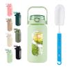 SIEROZUR 42oz Glass Water Bottle with 2-in-1 Straw Lid Large Half Gallon Water Bottle with Time Marker & Removable Silicone Sleeve,Wide Mouth BPA-Free Borosilicate Bottle for Gym, Workout & Daily Use view 1