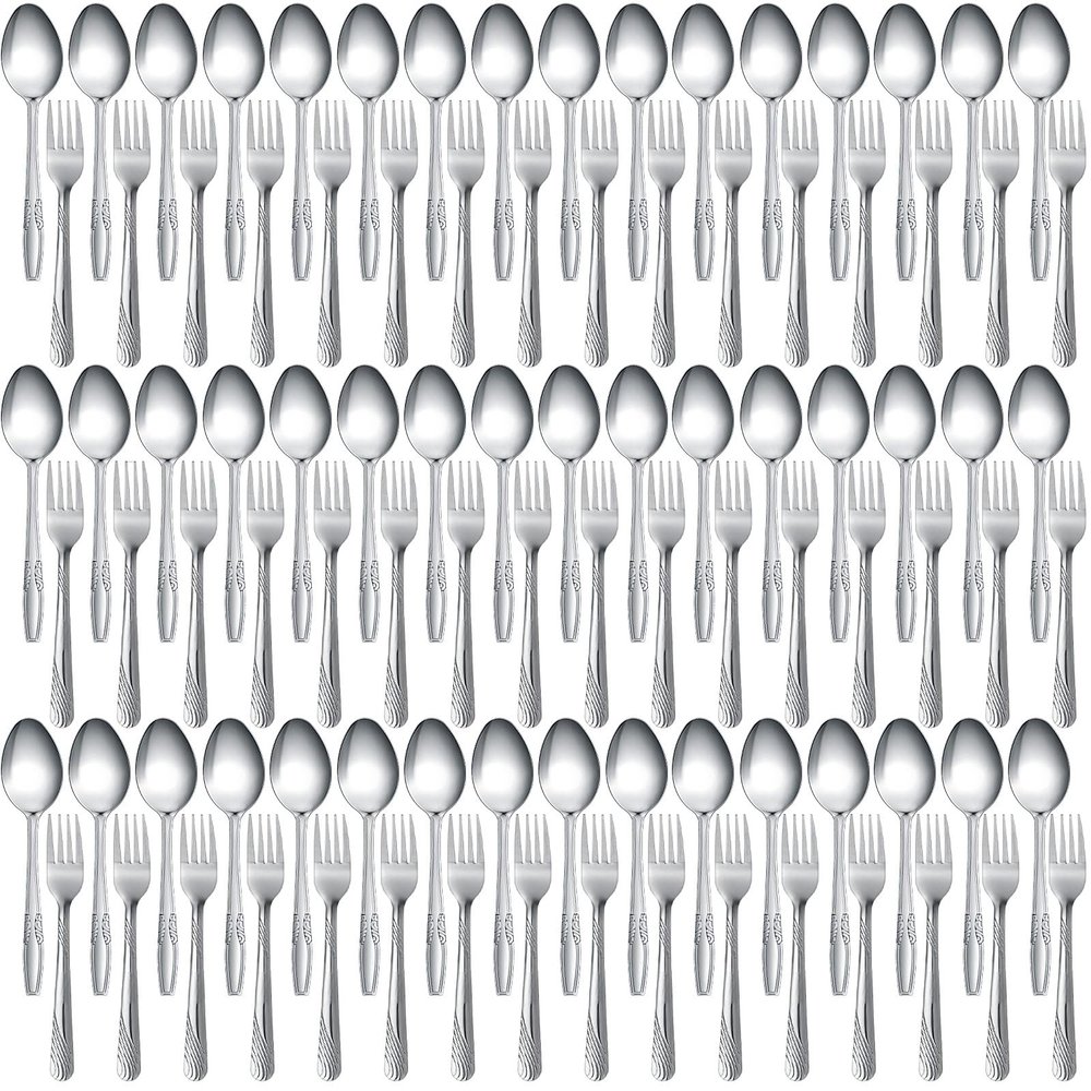 100 Pieces Forks and Spoons Silverware Set Stainless Steel Flatware Cutlery Set Dinner Forks and Spoons Mirror Polished Dishwasher Safe Utensil for Kitchen Restaurant or Home