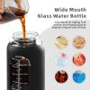 SIEROZUR 42oz Glass Water Bottle with 2-in-1 Straw Lid Large Half Gallon Water Bottle with Time Marker & Removable Silicone Sleeve,Wide Mouth BPA-Free Borosilicate Bottle for Gym, Workout & Daily Use view 4