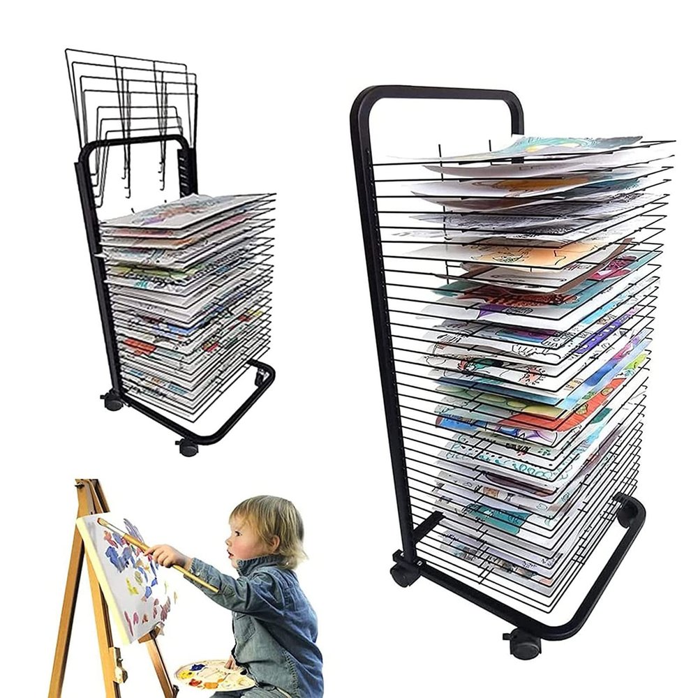 Drying RackToddlers Rolling Art Cart & Metal Steel Painting Drying Shelf, with Universal Wheels are Ideal for Classroom Art Studios and Home Use. Drying & Print Racks (Size : 3 Sizes) (Size : 20-Lay
