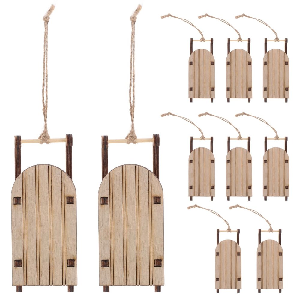 10Pcs Christmas Sled Ornaments,Mini Sleighs Wooden Blank Paintable DIY Crafts for for Xmas Tree Holiday Decor