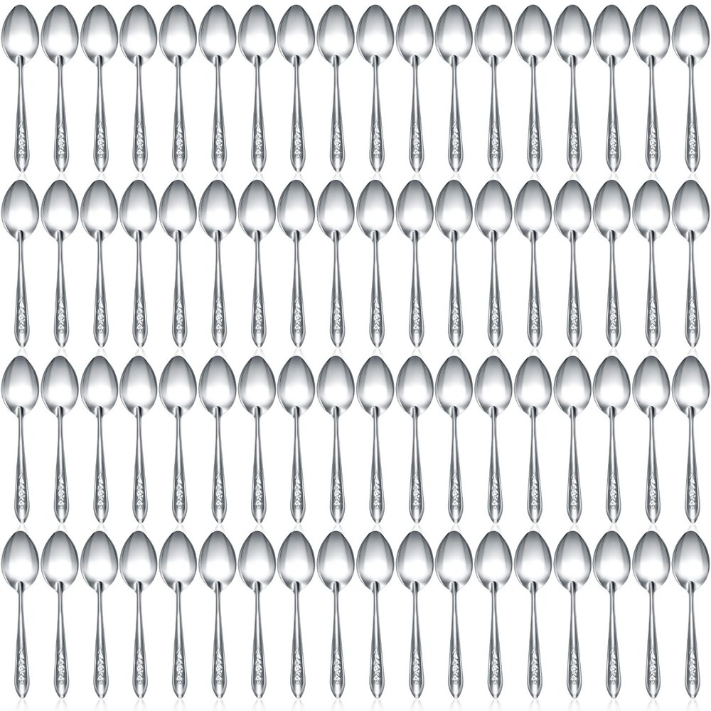 Nuogo 100 Pieces Dinner Spoons Set 6.69 Inches Silverware Spoons Bulk Stainless Steel Food Grade Tablespoons for Home Restaurant Kitchen Dishwasher Safe