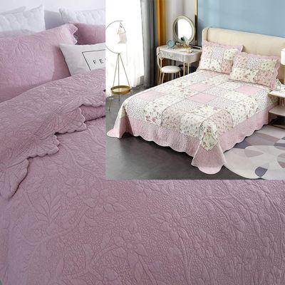 Brandream 6PC Scalloped Farmhouse Quilt Bedding Set Cotton Comforter Set Queen Size Bedspreads Quilt Set