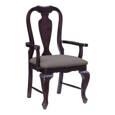 Linon Adrian Arm Chair Grey Upholstered Seat with Frame in Dark Brown Beechwood