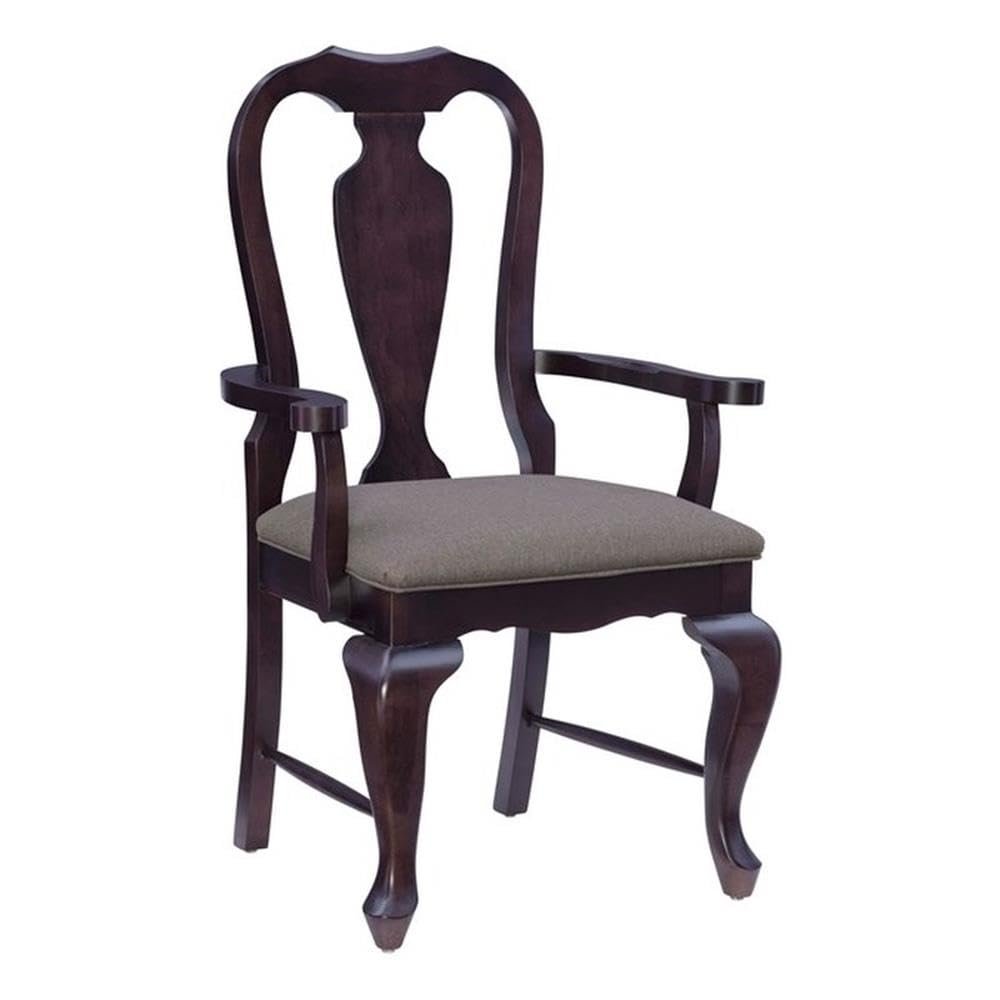 Linon Adrian Arm Chair Grey Upholstered Seat with Frame in Dark Brown Beechwood