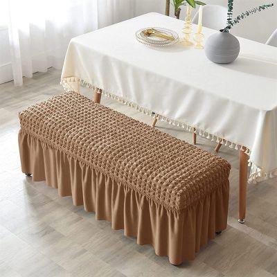 Telusu Elastic Bench Covers for Dining Room Soft Seersucker Upholstered Bench Seat Slipcover Stretch Anti-Dust Bedroom Dining Bench Protector Cover with Skirt (Color : Dark Green, Size : Large)