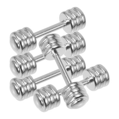 5 Pcs Miniature Dumbbells 1:12 Scale Weights, Stainless Steel Silver 1.10 Inch, Micro Landscape Accessories Gym Room Diorama Home Decor Photography Props