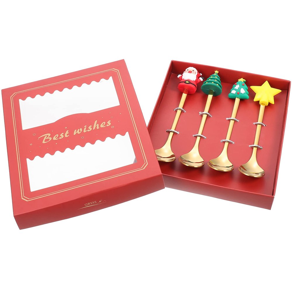 1 Set Christmas Spoon Set Santa Measuring Spoons Decorative Spoon Christmas Coffee Spoons Xmas Cake Toppers Spoon for Christmas Party Stainless Steel Dessert Tea Spoon