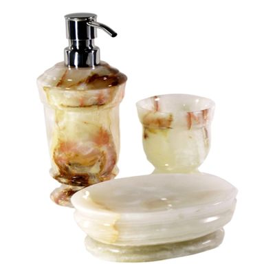 Nature Home Decor Unique Bathroom Accessories Sets | White Onyx 3-Piece Set