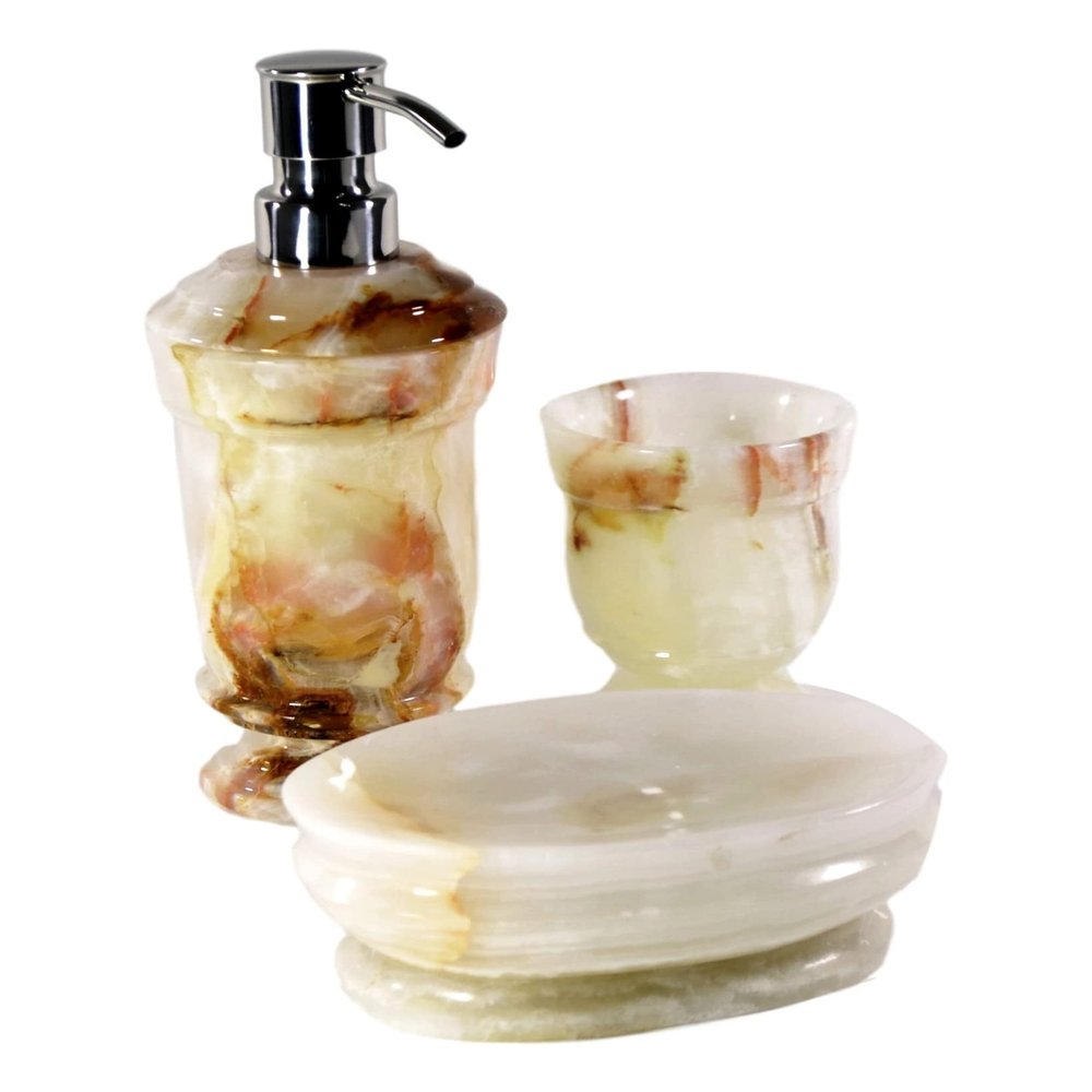 Nature Home Decor Unique Bathroom Accessories Sets | White Onyx 3-Piece Set