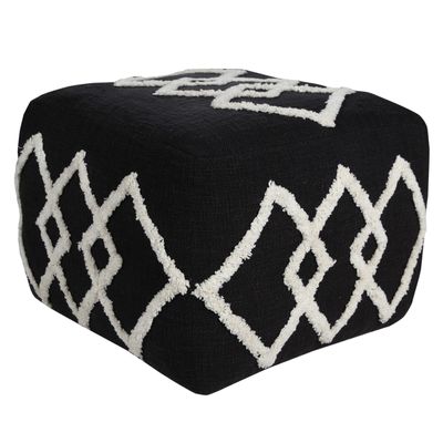 LR Home Black/White Diamond Cotton Ottoman Pouf for Home Decor | Hand-Made Modern Foot Rest for Bedroom & Living Room Decor | 18 x 18 x 14 Stuffed Pouf for Seating