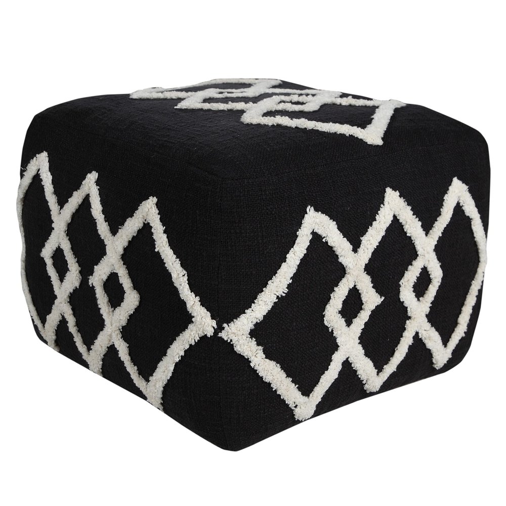 LR Home Black/White Diamond Cotton Ottoman Pouf for Home Decor | Hand-Made Modern Foot Rest for Bedroom & Living Room Decor | 18 x 18 x 14 Stuffed Pouf for Seating