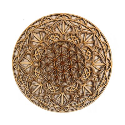BHDecor Home Wall Decor  Multilayered Laser Cut Carved Elegant Wooden Mandala Hanging MDF Panels for Decoration - Rustic Contemporary Artwork Natural Wood, 22.8 x 22.8 in (58cm)
