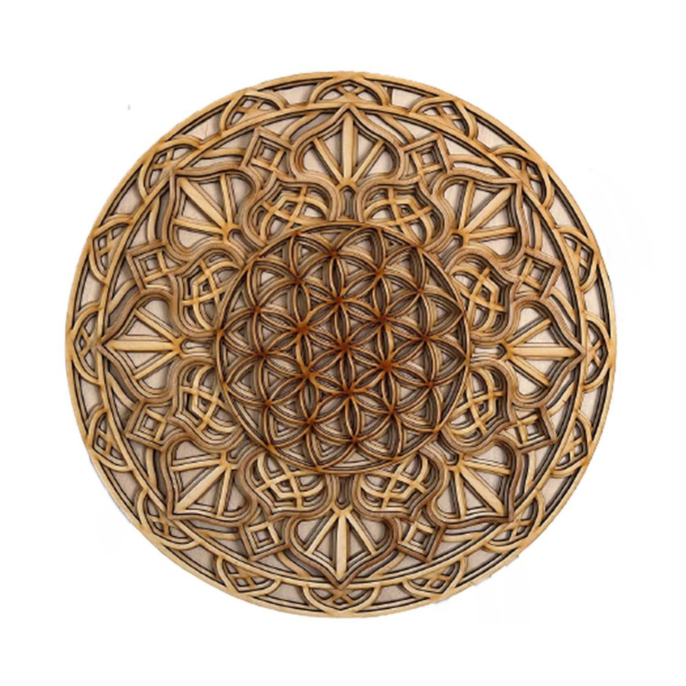 BHDecor Home Wall Decor  Multilayered Laser Cut Carved Elegant Wooden Mandala Hanging MDF Panels for Decoration - Rustic Contemporary Artwork Natural Wood, 22.8 x 22.8 in (58cm)