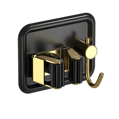 Stainless Steel Broom Gripper, Self Adhesive Mop Rack, Broom Hanger with Hook, Mini Mop Holder Dustpan Stand for Home Bathroom, Kitchen, Garage (Color : Black, Size : 1 Piece)