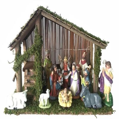 Rocky Mountain Goods 11 Piece Porcelain Nativity Set with Stable - 2-5 Porcelain Figurines with 16 x 11 Stable - Nativity Set for Christmas Indoor - Jesus, Mary, Joseph, 3 Wisemen, Angel