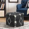 LR Home Black Geometric Cotton Ottoman Pouf for Home Decor | Hand-Made Modern Foot Rest for Bedroom & Living Room Decor | 18 x 18 x 14 Stuffed Pouf for Seating view 2