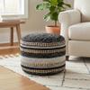 LR Home Black/Cream Striped Cotton Blend Ottoman Pouf for Home Decor | Hand-Made Modern Foot Rest for Bedroom & Living Room Decor | 18 x 18 x 14 Stuffed Pouf for Seating view 1