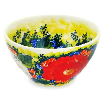 Polmedia Polish Pottery Bowl 5-inch UNIKAT - Red'n'White Classic Pattern Handmade in Boleslawiec Poland + Certificate of Authenticity