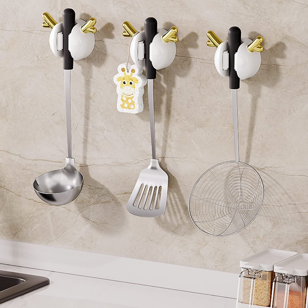CTVR 3 Pieces Broom Gripper, Self Adhesive Mop Rack, Broom Hanger, Mop Holder Stand for Home Bathroom, Kitchen, Garage, White