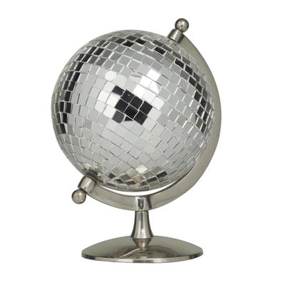 Deco 79 Stainless Steel Metal Disco Ball Style Globe, 8" x 7" x 10", Silver