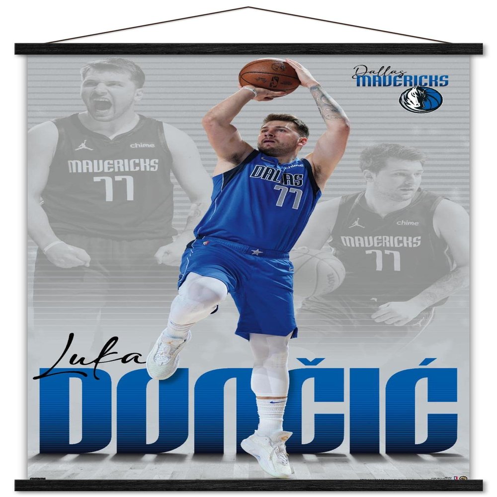 Trends International NBA Dallas Mavericks - Luka Doncic 22 Wall Poster, 22.375" x 34", Premium Print and Black Hanger Bundle