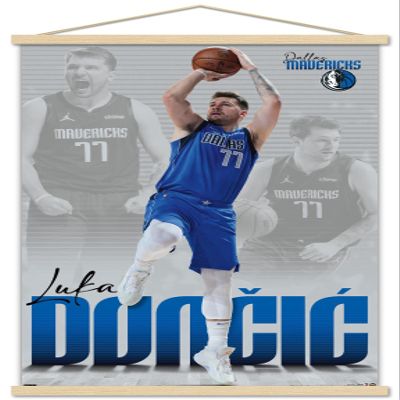 Trends International NBA Dallas Mavericks - Luka Doncic 22 Wall Poster, 22.375" x 34", Premium Print and Beechwood Hanger Bundle