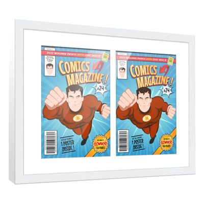 Poster Palooza Comic Book Frame Wall Display with Mat for 2 Bronze Age Comics Published Between 1970 and 1985 - White Comic Frame for 7.25x10.5 Comics
