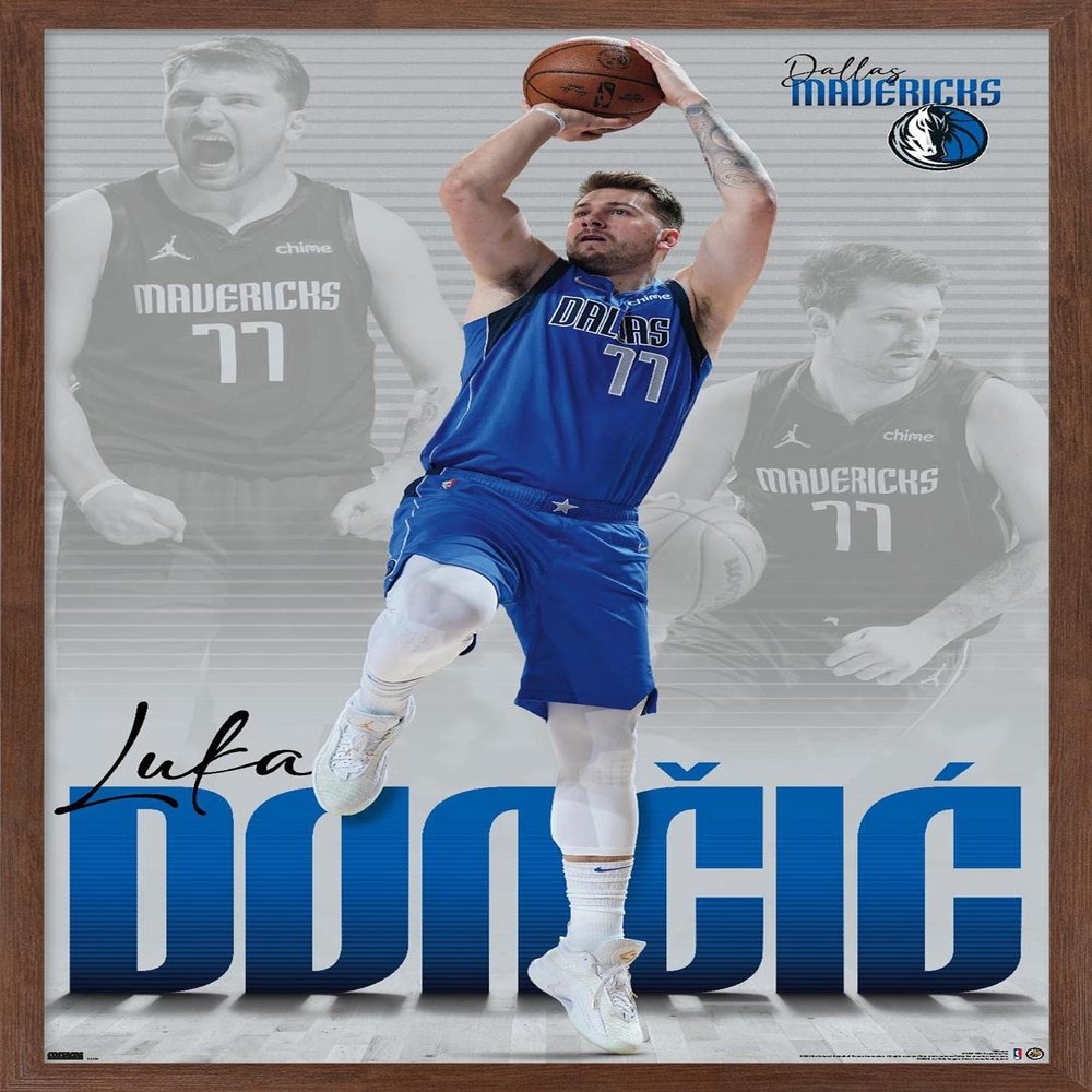 Trends International NBA Dallas Mavericks - Luka Doncic 22 Wall Poster, 14.725" x 22.375", Mahogany Framed Version