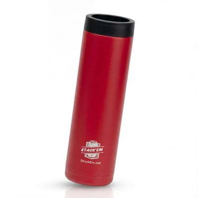 Stack'Em Patented Double Can Cooler Insulator - Holds Two 12 oz Cans - Stainless Steel Stackable Thermocooler - Reusable Drink Holder for Beer, Seltzer, Soda, Energy Drinks Red