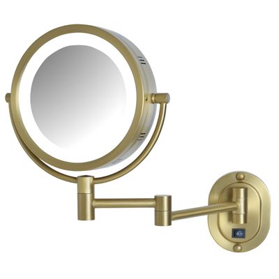 JERDON Wall-Mounted Makeup Mirror with 5X Magnification - Gold Makeup Mirror with LED Lights - Direct Wire - Model HL65BGD