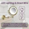 JERDON Wall-Mounted Makeup Mirror with 5X Magnification - Gold Makeup Mirror with LED Lights - Direct Wire - Model HL65BGD view 2