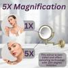 JERDON Wall-Mounted Makeup Mirror with 5X Magnification - Gold Makeup Mirror with LED Lights - Direct Wire - Model HL65BGD view 4