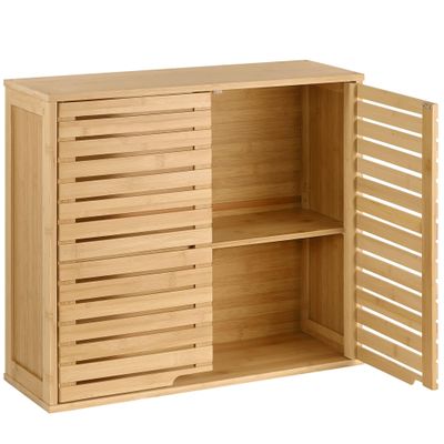 HOMBOUR Bathroom Wall Mounted Cabinet, Over The Toilet Space Saver Storage Cabinet, Bamboo Medicine Cabinet with Doors and Adjustable Shelves for Bathroom, Kitchen, Living Room