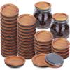 36Pack Regular Mouth Mason Jar Lids Acacia Wooden Storage Canning Jar Lids Ball Jars Bamboo Wooden Lids with Airtight Silicone Seal Ball Wooden Lids for Mason Jars, Brown view 1