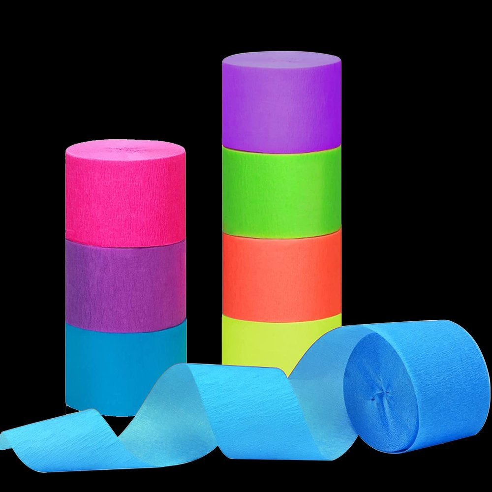 1260feet Glow in The Dark Neon Paper Streamers Blacklight Party Neon Streamer Decorations 12 Rolls Glow Crepe Paper UV Reactive Fluorescent Neon Fiesta Glow Party