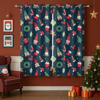 Christmas Gnomes Blackout Curtains for Girls Boy Home Decor, Xmas Tree Cute Elves Dwarfs Grommet Thermal Insulated Drapes Darkening Window Curtain for Bedroom Living Room, 63 x 63 Inch