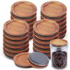 24Pack Wide Mouth Mason Jar Lids Acacia Wooden Storage Canning Jar Lids Ball Jars Bamboo Wooden Lids with Airtight Silicone Seal Ball Wooden Lids for Mason Jars, Brown view 1