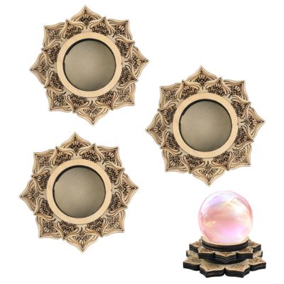 Framendino, 3 Pack Wood Crystal Ball Stand Flower Mini Sphere Display Wooden Holder for 30-150mm