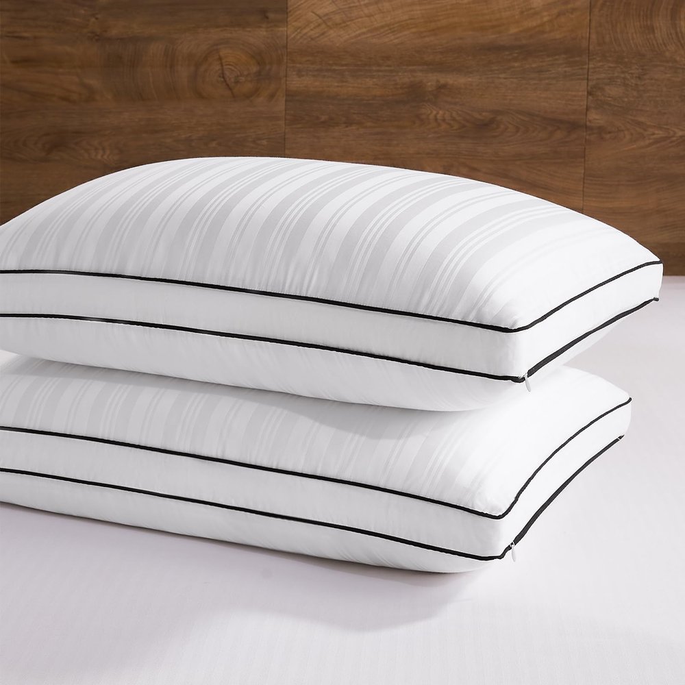 downluxe Goose Feather and Down Pillows - 2 Pack Gusseted Hotel Collection Feather Pillows for Back, Stomach or Side Sleepers, Bed Pillows King Size Set of 2 (18"x34"x2")