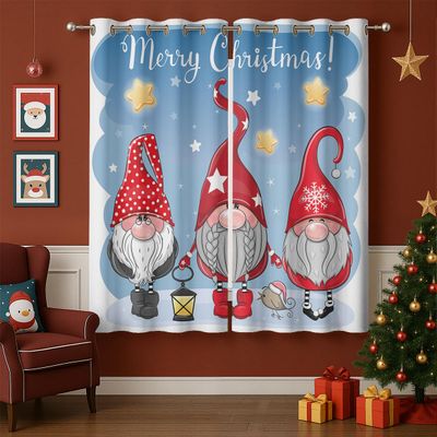 Christmas Gnomes Blackout Curtains for Girls Boy Home Decor, Xmas Cute Elves Santa Claus Holiday Grommet Thermal Insulated Drapes Darkening Window Curtain for Bedroom Living Room, 63 x 63 Inch