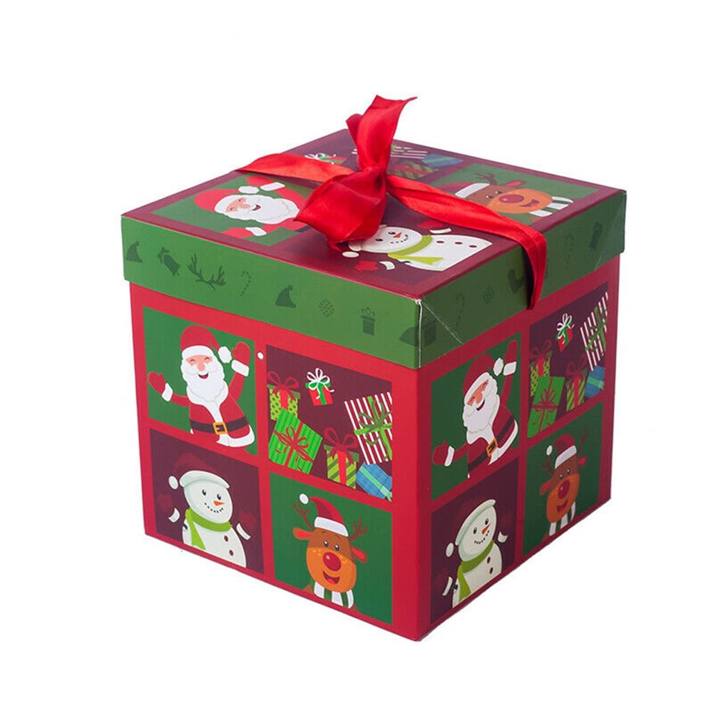 QXPDD Christmas Gift Boxes Cookie Boxes Cupcake Boxes, Cake Box,Christmas Eve Box Winter Holidays Sweet Bags for Holiday Xmas Gift,Red L