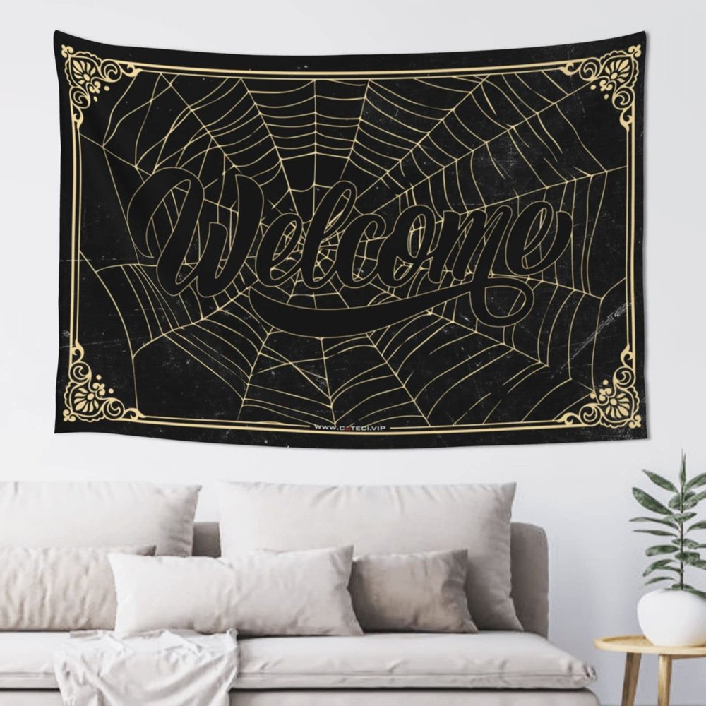 Funny Halloween Tapestry Welcome Goth Spider Web Tapestry Bedroom Door Decorations Dorm Art ( Size : 100X150CM )
