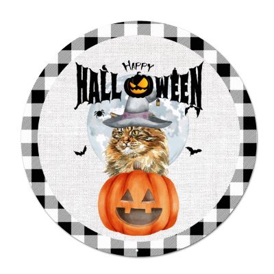 Bomehhjuli Welcome Sign Front Door Happy Halloween Pumpkin Wreath Round Metal Sign Witch Cat Bat Moon Metal Tin Sign Horror Ghost 9.2in Country Wall Decor Art for Library Cafe Living Room Kitchen