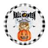 Bomehhjuli Welcome Sign Front Door Happy Halloween Pumpkin Wreath Round Metal Sign Witch Cat Bat Moon Metal Tin Sign Horror Ghost 9.2in Country Wall Decor Art for Library Cafe Living Room Kitchen view 1