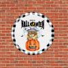 Bomehhjuli Welcome Sign Front Door Happy Halloween Pumpkin Wreath Round Metal Sign Witch Cat Bat Moon Metal Tin Sign Horror Ghost 9.2in Country Wall Decor Art for Library Cafe Living Room Kitchen view 3