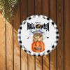 Bomehhjuli Welcome Sign Front Door Happy Halloween Pumpkin Wreath Round Metal Sign Witch Cat Bat Moon Metal Tin Sign Horror Ghost 9.2in Country Wall Decor Art for Library Cafe Living Room Kitchen view 4